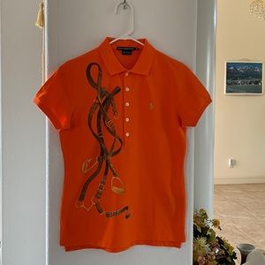 Ralph Lauren Orange Polo Shirt with Gold Accents